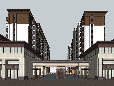 新中式现代多层住宅 居住建筑 商业街