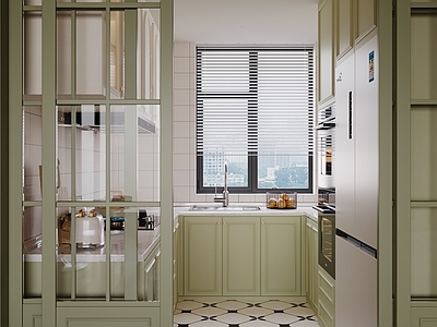 法式封闭式厨房 轻法式厨房 简欧厨房 清新 u型厨房