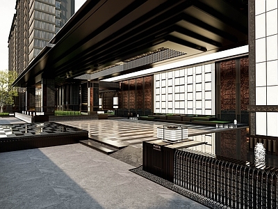 新中式意式商业综合体景观 新中式会所酒店 奢华精奢酒店景观 高定酒店景观大门 酒店式灯具景墙 高定精细深化