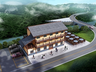 中式复古民宿 古建筑 公建 仿古 民宿客房 民宿