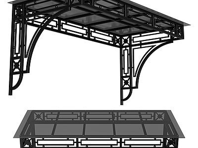 新中式现代遮阳棚 雨棚 玻璃遮阳棚