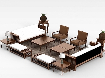 现代沙发组合 高档中式实木沙发茶几组合