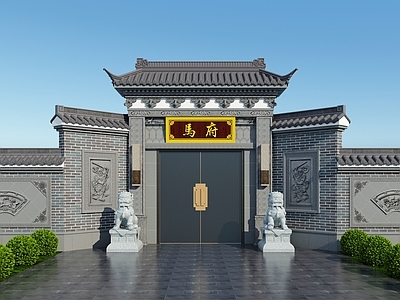 中式新中式入口大门 门头 入户门 别墅大门 庭院门 古建