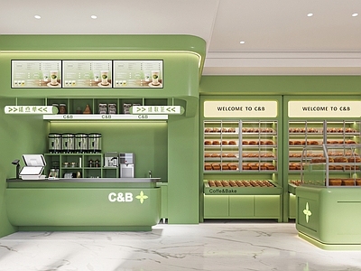 现代甜品面包店 蛋糕店 面包店 烘培店 面包展示柜 奶茶店