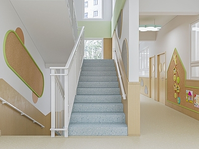 现代原木幼儿园 现代幼儿园过道 现代幼儿园