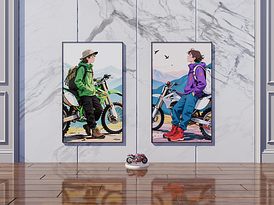 现代挂画 挂画 客厅挂画 玄关挂画 机车 旅游画