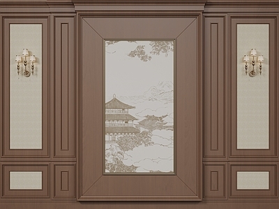 新中式中式背景墙 床头背景墙 雕花线条 壁画背景墙 卧室背景墙