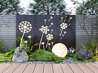现代侘寂庭院小品 造景 灯箱 植物造景