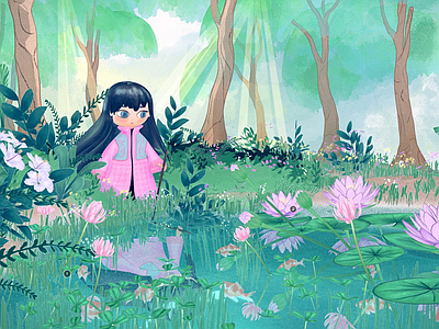 虚拟人物 森林湖 童话女孩 童话仙女 神奇湖泊 幻想植物
