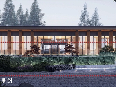 新中式中式庭院 新中式入口庭院 酒店前庭 入口LOGO景墙 入口水景 流水景墙 施工图