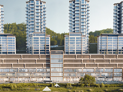 轻奢意式小区建筑 住宅建筑 轻奢设计 居民楼建筑 高档小区