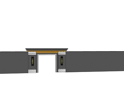新中式中式小区建筑 大门 围墙