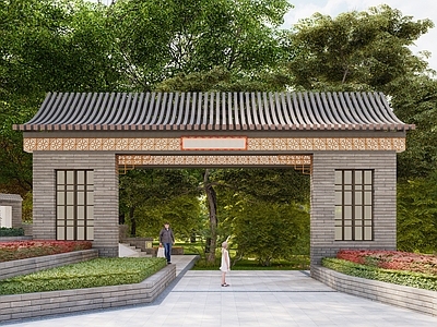现代新中式入口大门 公园入口大门