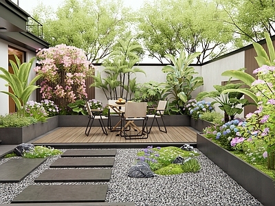 现代庭院 别墅庭院 花草 绣球花 植物景观 花池花坛