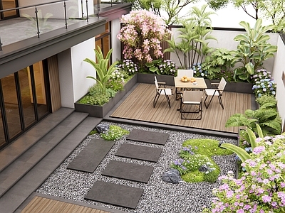 现代庭院 别墅庭院 花池景观 花草 灌木 植物堆