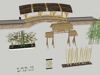 现代新中式其他景观小品 景观围栏 景观牌楼 景观廊架 竹子小品 景观竹子
