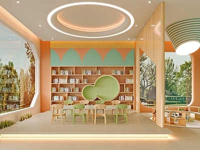 现代奶油幼儿园 幼儿园教室 幼儿园大厅 幼儿园走廊 儿童区 儿童阅览室