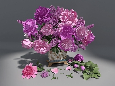 现代花盆 牡丹花 花卉