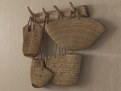 现代挂件 衣架衣挂 藤编菜篓单肩包 藤编手提包 现代墙饰挂件