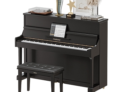 乐器 yamaha 现代钢琴 奖杯 摆件组合 唱片机