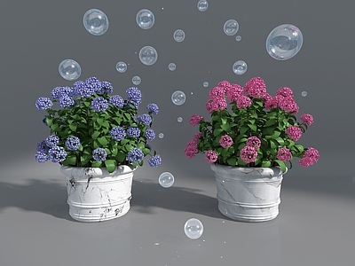 现代花盆 绣球花 泡泡 花卉摆件