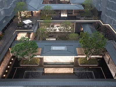 现代新中式小区建筑 龙湖 青云阙 展示区 售楼处 示范区
