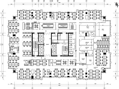 现代整体办公空间 1700㎡办公室 整体办公室平面图 办公室设计平面图 企业办公室平面图 施工图