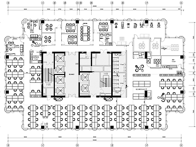 现代整体办公空间 1600㎡办公室 办公空间平面图 企业办公室平面图 综合办公室平面图 施工图