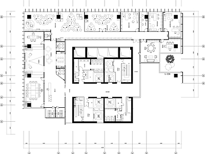现代整体办公空间 700㎡办公室 开放办公室平面图 办公空间平面图 施工图