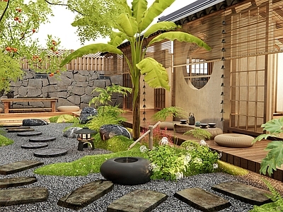 日式庭院 汀步 植物造景 枯山水 微地形 民宿庭院