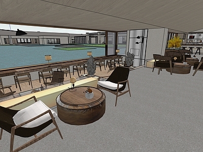 新中式原木其他酒店空间 中庭 酒店休息区 餐厅 水吧区