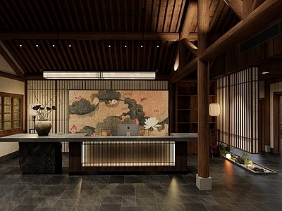 新中式禅意民宿前台 新中式民宿前台 宋代风格餐厅前台 中式风格餐厅吧台 宋氏美学吧台前台 侘寂风民宿接待台