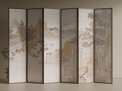 新中式中古屏风 木屏风 可折叠屏风