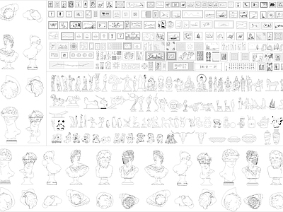 现代原木综合软装摆件图库 石膏摆件组合 装饰挂画组合 卡通公仔摆件组合 施工图