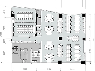 现代整体办公空间 540㎡办公室 办公室设计平面图 办公空间设计平面 办公空间平面图 施工图