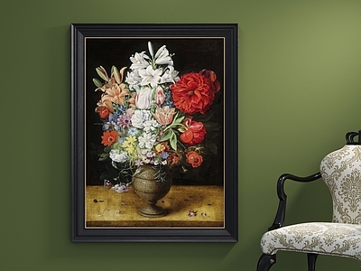 法式美式挂画 手绘花卉盆栽挂画 复古植物静物油画 花艺花瓶装饰画 别墅家居玄关客厅 酒店民宿客房大堂