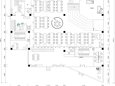 现代整体办公空间 开放办公区平面图 直播办公室平面图 办公空间平面图 施工图