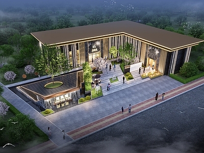现代新中式售楼处建筑 售楼处景观 售楼处灯光 售楼处庭院 售楼处水景 售楼处建筑