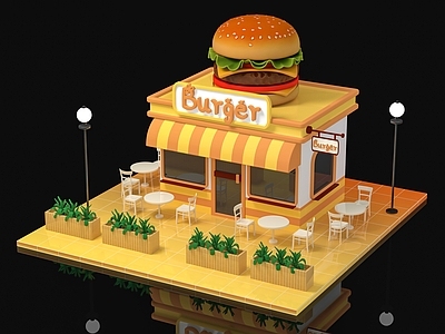 奶油零食店 汉堡店 街道建筑商铺 卡通商业电铺 电商素材