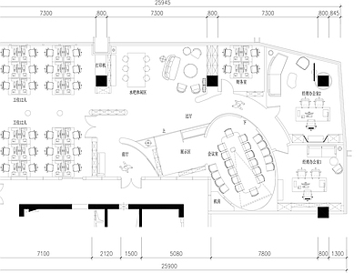 现代整体办公空间 办公空间设计平面 设计办公室平面图 企业办公室平面图 施工图