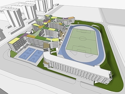 现代初中 现代风格创意中学 屋顶花园 异形建筑 生态建筑