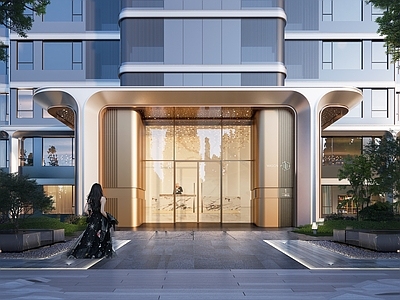 现代小区建筑 入户大堂 单元门头 轻奢酒店式大堂 简约单元门 入户门头