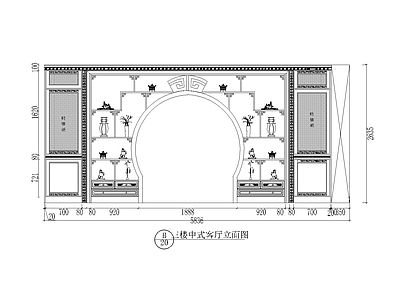 中式屏风隔断 中式月亮门隔断 施工图