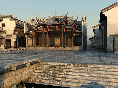 中式古建 祠堂 戏台 徽派建筑