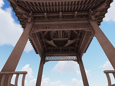 中式古建筑 木结构建筑 四角亭