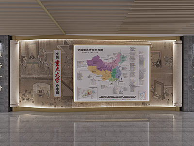 新中式中式文化墙 校园文化墙 全国大学分布图