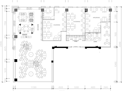现代整体办公空间 办公空间设计平面 综合办公室平面图 开放办公室平面图 施工图