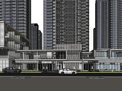 现代小区建筑 TOD社区 现代风格豪宅 超高层住宅