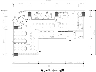 现代整体办公空间 330㎡办公空间 办公空间平面图 开放办公室平面图 施工图