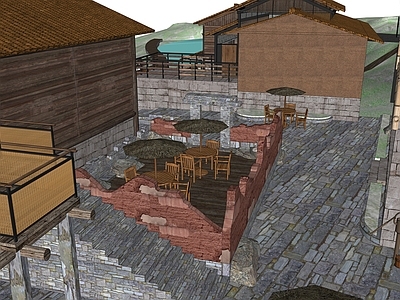中式原木民宿建筑 平地民宿建筑 山地民宿建筑